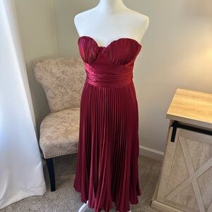 Vici Strapless Burgundy Pleated Dress